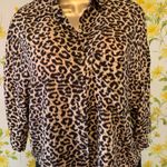 Cotton On Animal Leopard Print 3/4 Sleeve Button Front Cropped Blouse Tan Medium Photo 2