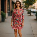 Tracy Negoshian Womens Dress Sz S Bodycon Dolman Sleeve Rust Orange Peach Green Photo 1