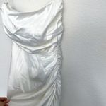 Lovers + Friends Revolve White Satin Ruched Midi Dress Photo 9