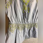 HD in Paris Gray and Lime Green Anthro brand Smocked Peplum Tank Top embroidered summer tank Photo 5