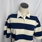 Striped Navy and Cream Top Loose Polo Short Sleeve T Photo 3