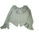 Jessica Howard Vintage Blouse Sz 6 Sheer Ruffle VNeck Green Rhinestone Buttons Photo 6