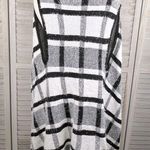 Sweater Vest Longline Open Front Black & White Windowpane Check Eyelash Photo 2