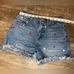 No Boundaries  Blue and Red Jean Shorts with Distressed Hem Photo 2