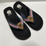 Yellow Box  Shoes Womens Size 8.5 Black Flip Flop Sandals Patriotic Stars Stripes Photo 1