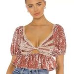 Free People NWT Yours Truly Mauve Crushed Velvet Cropped Peplum Top Size Small Photo 0