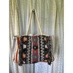Evelyn K New York Wool Cotton Bohemian Raga Bonita Beaded Fringe Tassel Tote Bag Photo 2