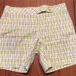 Trina Turk Stretch Cotton Geometric Print Mid-Rise 7" Shorts Green White Size 6 Photo 0