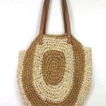 Woven Straw Oval Hobo Shoulder Purse Bag Tan Ivory Beach Travel Zip Closure Photo 0