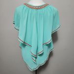 C. Luce Turquoise & Orange Ruffle Overlay Embroidered Vneck Blouse Size Small Photo 3