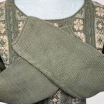 Vintage Olive Green Floral Panel Knit Sweater Pullover Size XS Photo 6