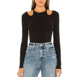 Pistola Top Small Poppy Long Sleeve Cutout Black Ribbed Rib Fitted NWOT Revolve Photo 0