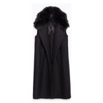 ZARA Woman Luxe Sleeveless Coat Faux Fur Removable Collar Black Small NWOT Photo 6
