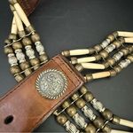 NOCONA Genuine Leather Beaded Bone & Conch Western Bohemian Belt NO BUCKLE Brown Photo 3