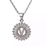 Silver Initial Crystal Pendant Necklace A Photo 6