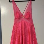 Victoria's Secret Hot Pink Satin Lace Slip Dress Crossback Negligee Bow Photo 0