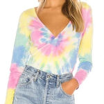 Chaser Long Sleeve Ballet Wrap Top In Tie Dye Pink Yellow Size Large Photo 0