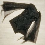 L'ATISTE  shorts romper black with tulle flowing sleeves with pearl style beads M Photo 10