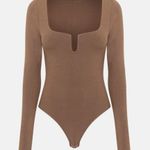 Good American  U Ring Bodysuit Sepia Size 2 NWT Long Sleeve Brown Photo 5