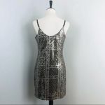 Sabine Metallic Gold Mosaic Sequin Mini Party Dress Medium NEW Spaghetti Straps Black Photo 3