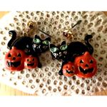 Black Cat Jack O Lantern Earrings New Halloween Festive Trick or Treat S… Photo 1