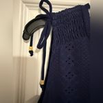 Michael Kors Navy Peplum Eyelet Ruched Shoulder Tank Top Blouse Medium Photo 2