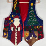 VTG Handmade Womens Christmas Vest Santa Snowman Tree Appliques Holiday Fun Sz L Blue Size L Photo 0