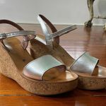 K Jacques Josy Cork Wedge Sandal in Matte Metallic Beige and Tan ~ Size 40 Silver Photo 2
