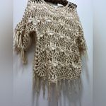 Chico's  Open Crochet Short Sleeve Sweater San Tan Pullover Women's Size 1 Small Photo 2