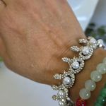 Boutique Silver Rhinestone Snakes with Pearls Stretch Bracelet Photo 5