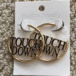 Large Touchdown Gold Tone Hoop Earrings Football Game Day 1.5” Diameter NWT Black Photo 0