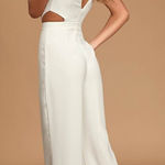 Lulus NWT  Moments to Remember White Sleeveless Wide-Leg Cutout Jumpsuit Classy S Photo 0