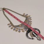 None Crescent Moon Custom Statement Bib Necklace, abstract squash blossom,silver tone Photo 7