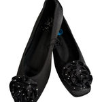 NY&C Flats Shoes size 10 Black Satin Ballet Flower Pearl Detail Dressy Comfort Photo 0