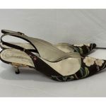 Bettye Muller Slingback Kitten Heels Point Toe Size 36.5 US 6 Floral Brown Italy Photo 1