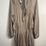 DO+BE NWT  Taupe drop waist tie neck long sleeve mini dress size medium Photo 6