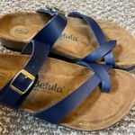Birkenstock Betula Mia Soft Sandals Navy Blue Gold Buckle 37 Size 6 Photo 3