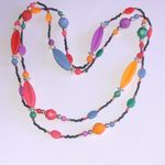 Vintage Black Pink Yellow Colorful Boho Beaded Retro Necklace Photo 2