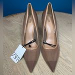 ZARA NWT Women's Nude Brown Mesh Pointed Toe Stiletto Heels Size 39 / US 8 Photo 1