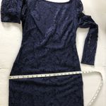 Aidan Mattox Womens Blue Lace Long Sleeve Sheath Cocktail Dress Sz 2 Deep V Back Photo 8