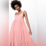 ZARA Pink Bubble Gum Bohemian Tiered Long Straight Neckline Cotton Dress Sz XL Photo 1