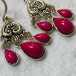 Pink Teardrop Cabochon Silver Color Metal Dangle Drop Hook Pierced Earrings Photo 11
