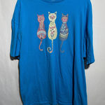 Delta Pro Weight Blue Boho Folksy Cats T Shirt 2XL 100% Cotton Adult 2XL Casual Graphic Tee Photo 0