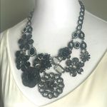Chic Statement Gunmetal Black and Silver Chunky Floral Rhinestone Bib Necklace Gray Photo 6
