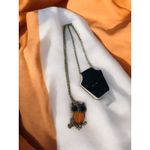 None Vintage Orange Jeweled Owl Necklace With Heavy Chain Photo 1
