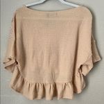 Cider  Size M HOLLOW OUT RUFFLE HEM SHORT SLEEVE SHEER CROCHET TOP in Burlywood Photo 1