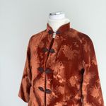 Vintage Velvet Asian Jacket Large Burnt Orange Jacquard Mandarin Frog Buttons Photo 5