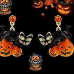 Black Cat Jack O Lantern Earrings New Halloween Festive Trick or Treat S… Photo 0