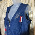 Allison Daley Vintage Nautical Theme Blue Denim Zip Front Vest Sailboat Flag 10P Photo 3