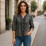 Denim & Supply Ralph Lauren Denim & Supply Womens Blouse Size XS Ralph Lauren Lace Up Paisley Ruffle‎ Poet Photo 1